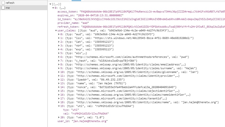 Calling me and refresh endpoints via fetch from JavaScript